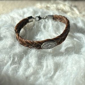 Horse Hair Braided Brown With Metal Conchos & Horseshoe Charm